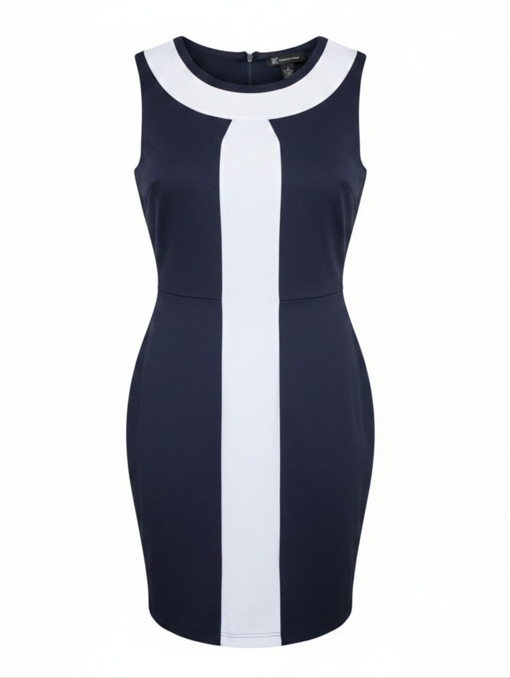 INC Sleeveless Navy and White Colorblock Sheath Dress